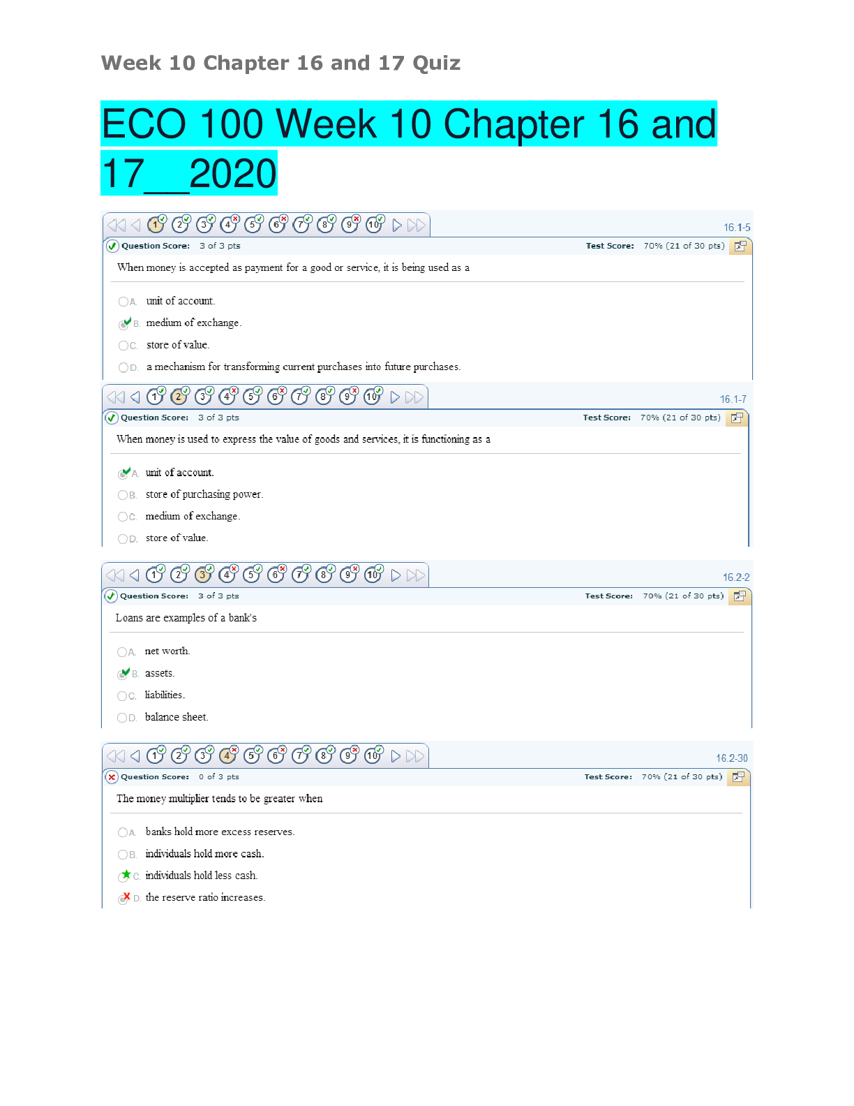 Preview image of ECO 100 Week 10 Chapters 16 Quiz 2020 document